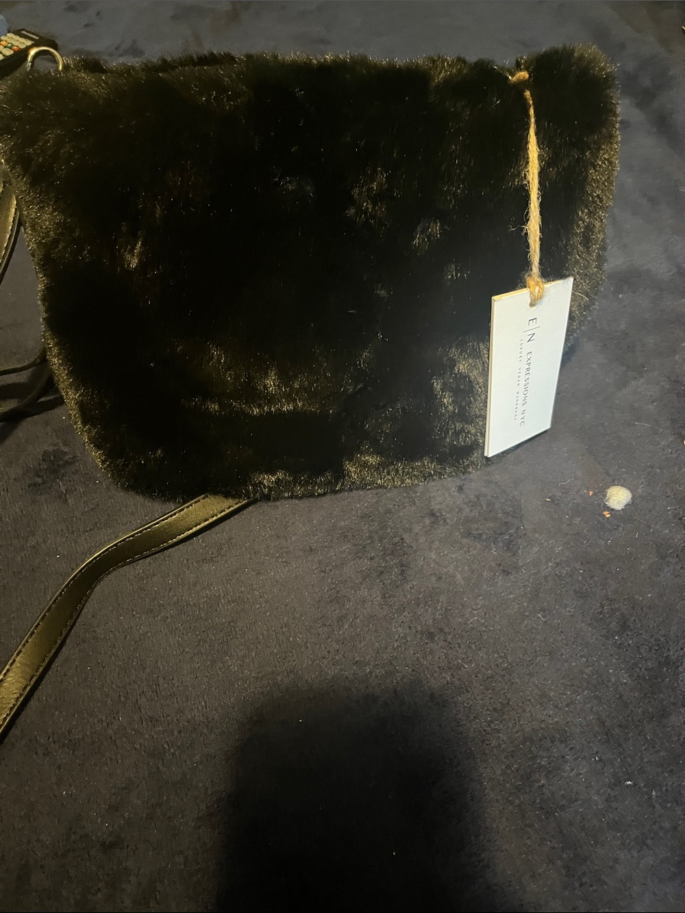 Plush Faux-Fur Crossbody Bag in Black